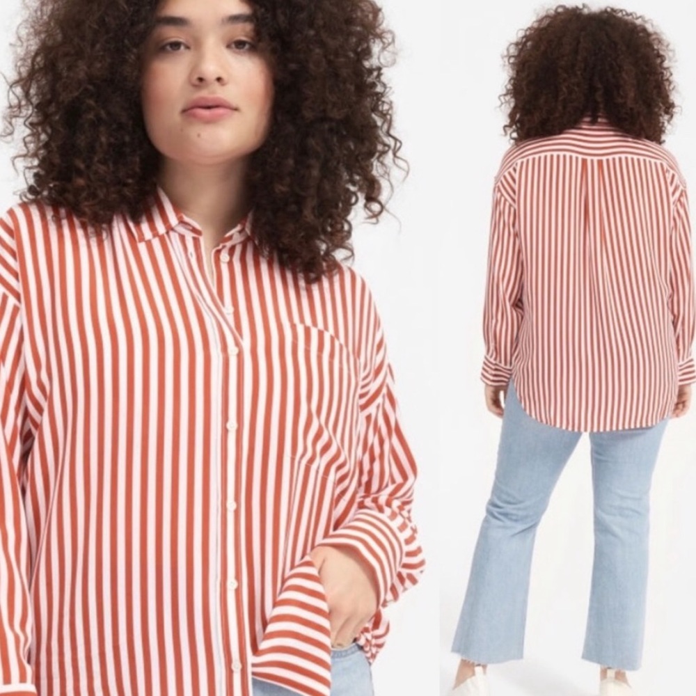 EVERLANE- The Clean Silk Relaxed Shirt Button Down Striped